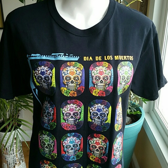 Day Of The Dead Skulls Dia De Los Muertos Black t-shirt size Medium - Picture 2 of 8